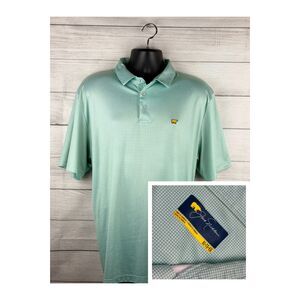 Jack Nicklaus Polo Shirt Mens XLT Mint Green Micro Check Golf Short Sleeve Bear